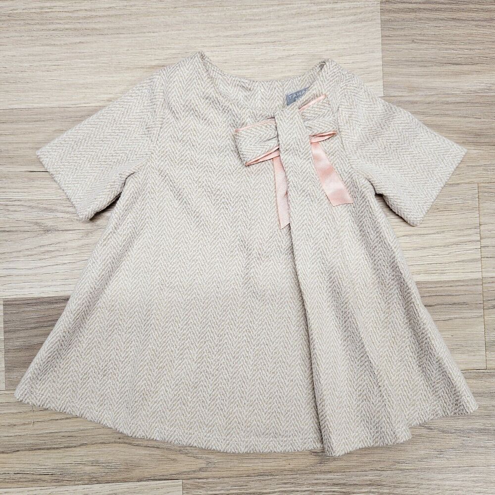 Tahari Baby Girl Cream Metallic Gold Dress Top With Bow 12 Months